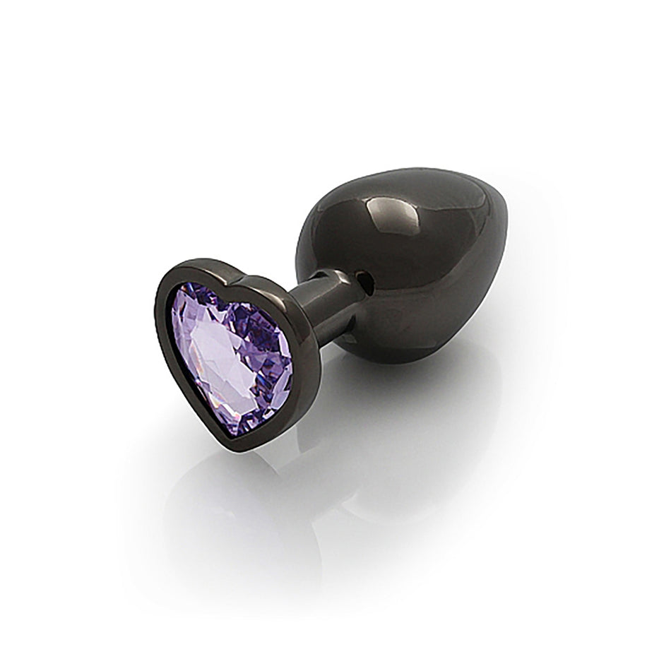 Shots Ouch! Heart Gem Butt Plug Medium Gunmetal/Amethyst - Zateo Joy