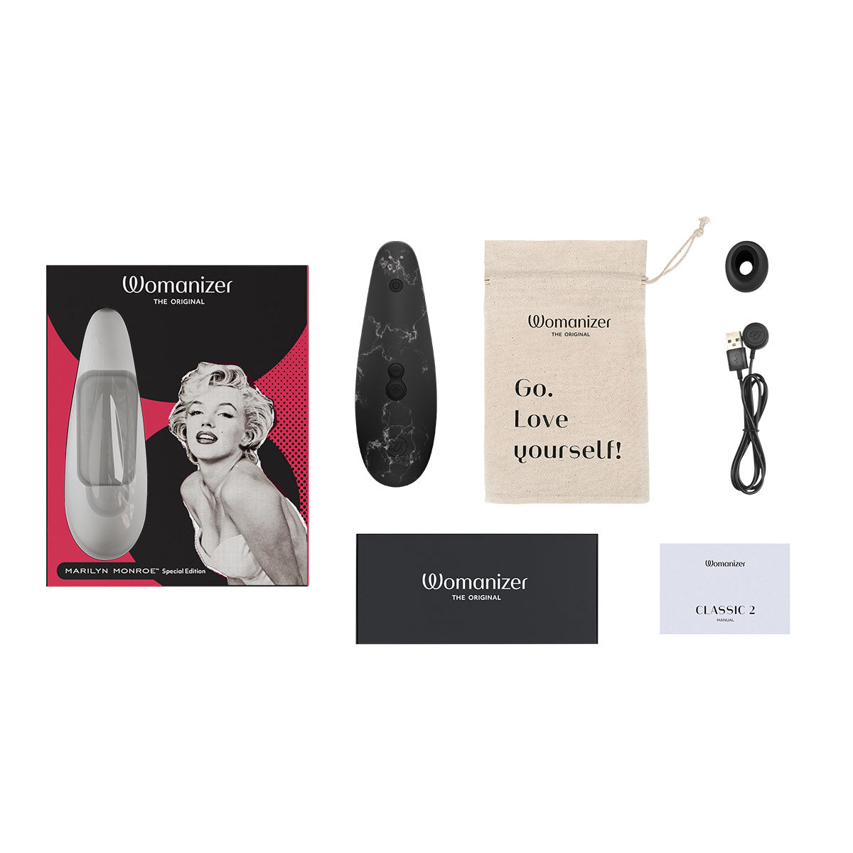 Womanizer x Marilyn Monroe Classic 2 Special Edition Rechargeable Silicone Pleasure Air Clitoral Stimulator Black Marble - Zateo Joy