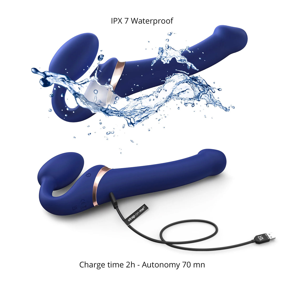 Strap-On-Me Rechargeable Remote-Controlled Multi Orgasm Bendable Strap-On Night Blue L - Zateo Joy