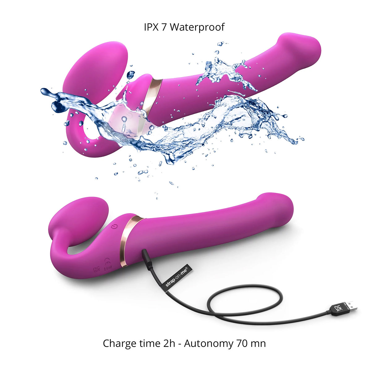 Strap-On-Me Rechargeable Remote-Controlled Multi Orgasm Bendable Strap-On Fuchsia M - Zateo Joy