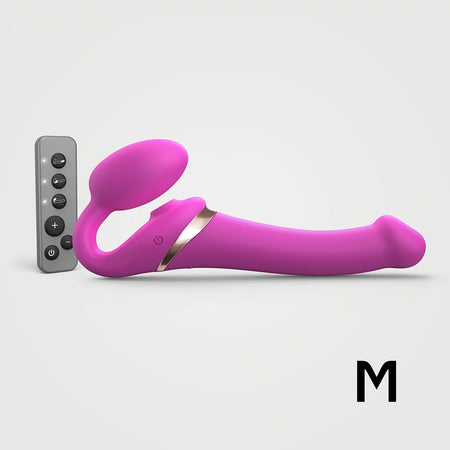 Strap-On-Me Rechargeable Remote-Controlled Multi Orgasm Bendable Strap-On Fuchsia M - Zateo Joy