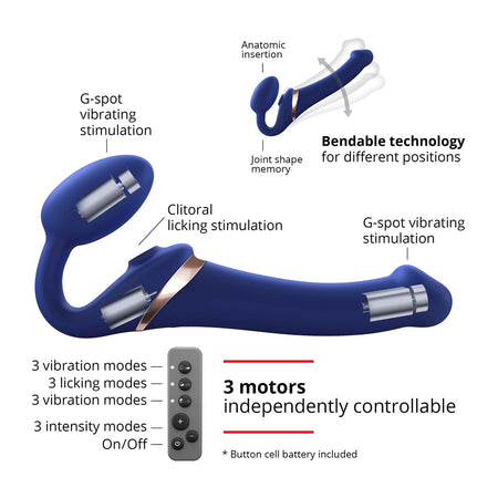 Strap-On-Me Rechargeable Remote-Controlled Multi Orgasm Bendable Strap-On Night Blue M - Zateo Joy