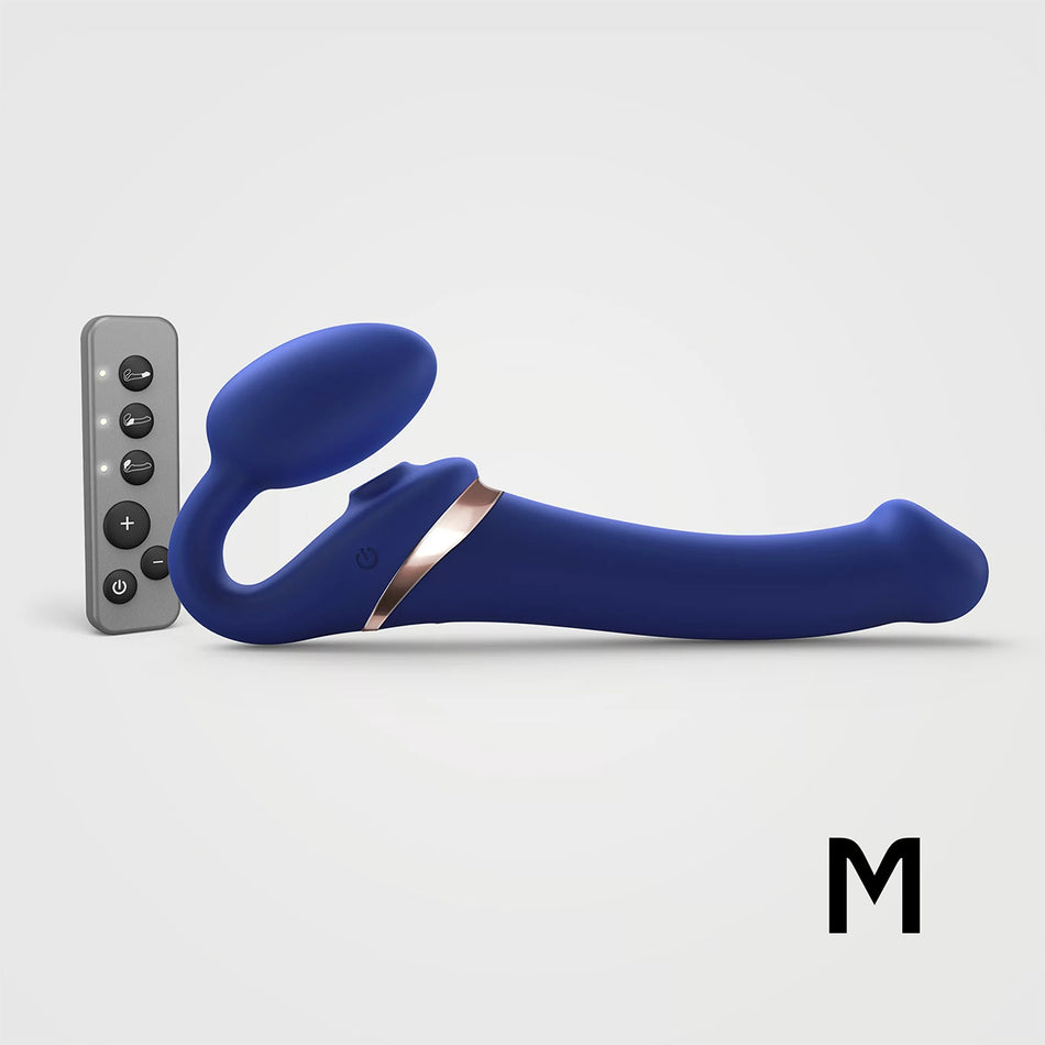 Strap-On-Me Rechargeable Remote-Controlled Multi Orgasm Bendable Strap-On Night Blue M - Zateo Joy